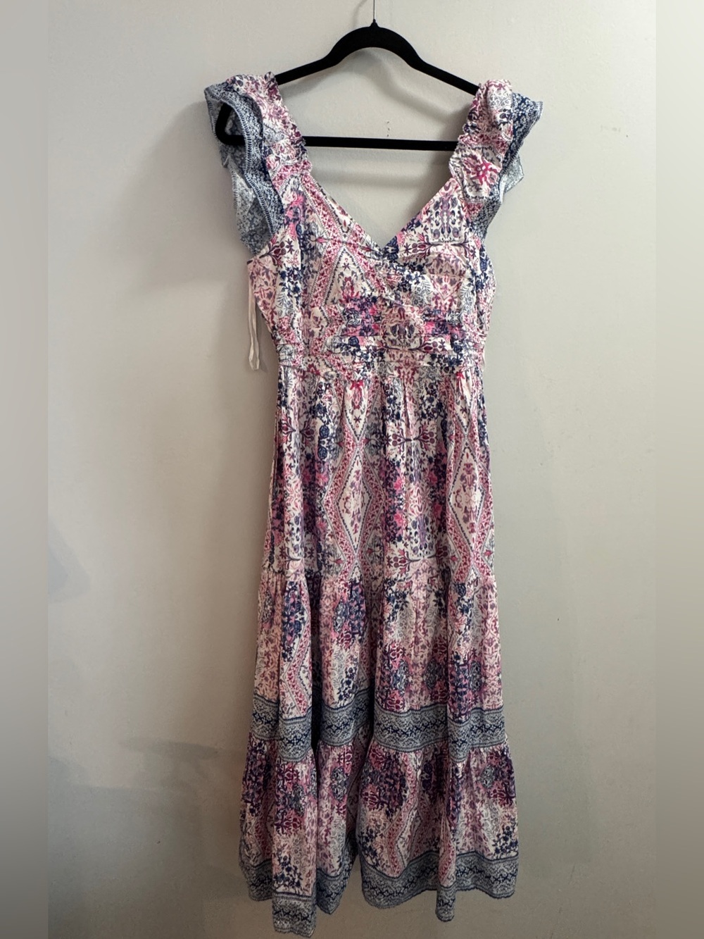 Caroline Constas Pink and Blue Floral Ruffle Maxi Dress